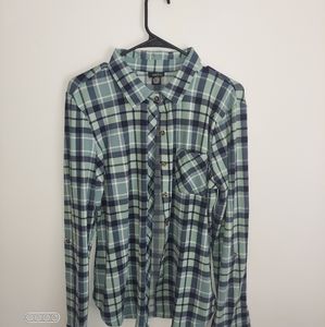 blue plaid button up